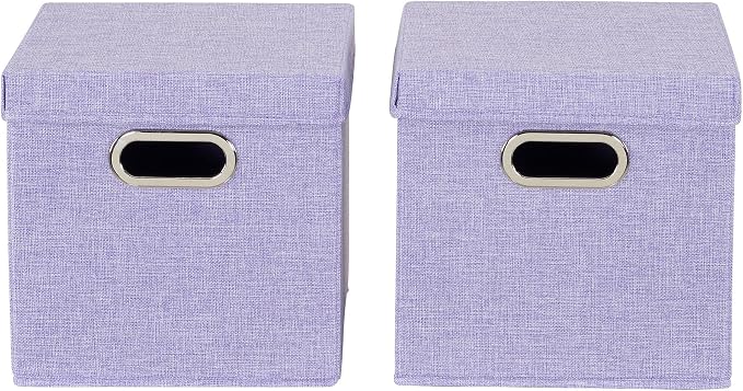 Household Essentials 814-1 Café Cube Bin Storage Set with Lids and Handles | 16 Pack, Purple Linen