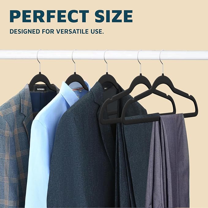 Lifemaster Velvet Non-Slip Plastic Hanger Set - 30 Pieces Non-Slip Clothes Hanger Set with 360° Swivel Hook, Space-Saving, Sleek Design, Smooth Velvet Finish, Lightweight Construction - Black