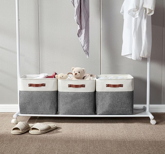 DECOMOMO Cube Storage Bin 13x13, Fabric Storage Bins, Kallax Storage Cubes (Grey & White, 4 Pack)