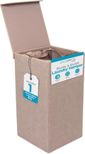 BIRDROCK HOME Single Laundry Hamper with Lid and Removable Liner | Linen | Easily Transport Laundry | Foldable Hamper | Cut Out Handles