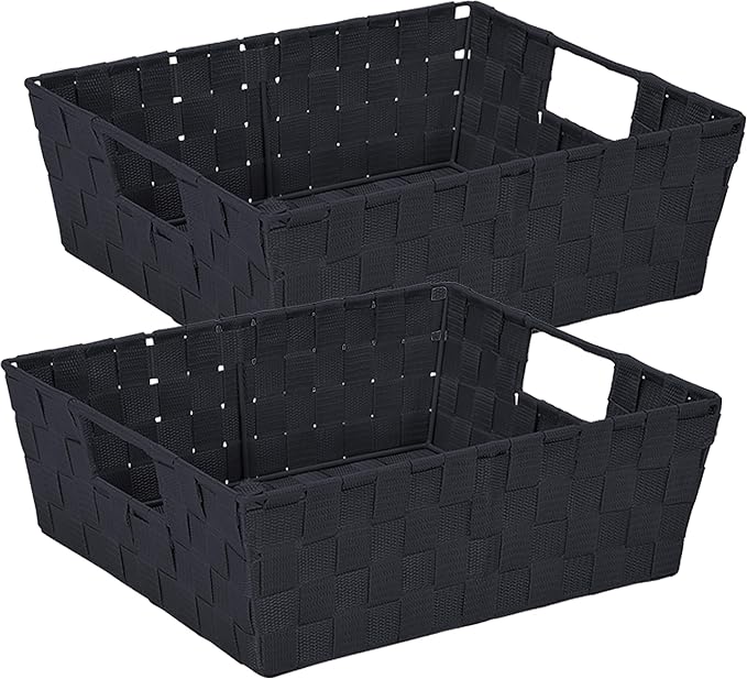 Simplify 15"x 13"x 5" Alloy Steel Rectangular Basket with 2 Built-in Carrying Handles, Black