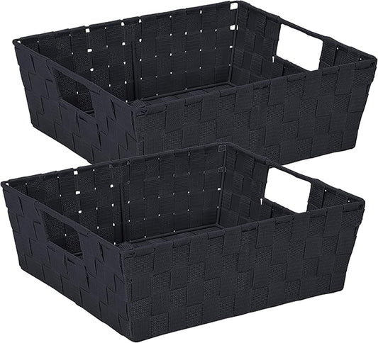 Simplify 15"x 13"x 5" Alloy Steel Rectangular Basket with 2 Built-in Carrying Handles, Black