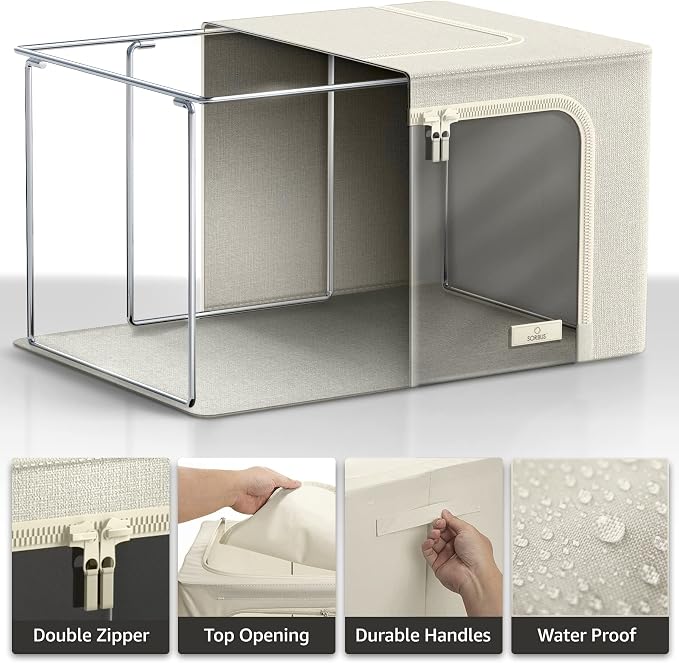 Sorbus Storage Bins with Metal Frame - Stackable & Foldable Clothes Organizer Bags - Oxford Fabric Storage Containers with Large Clear Window & Carry Handles Organization for Bedding Linen & Clothing