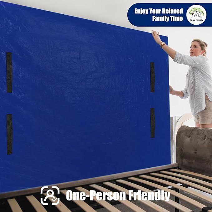 Cosy Family Mattress Bags for Moving with 8 Handles - 170GSM Extra-Thick Mattress Bag for Moving Supplies - Reusable Mattress Cover Protector Storage with Zipper, Blue, King