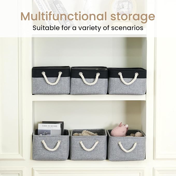 Storage Baskets for Shelves 13.8x9.8x6.7 Inch, Foldable Fabric Storage Bins with Handles, Small Storage Baskets for Organizing Closet, Office, Home Organization (3-Pack, Gray)
