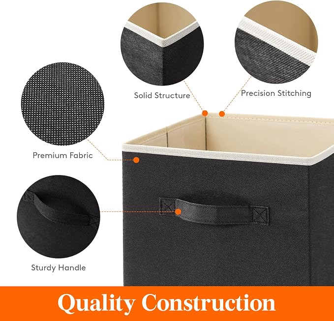 Lifewit Storage Cubes, Foldable Decorative Fabric Storage Baskets for Organizing Home Organizers with Handles for Shelves, Closet, 11 Inch Bins, 18L Black, 16 Packs