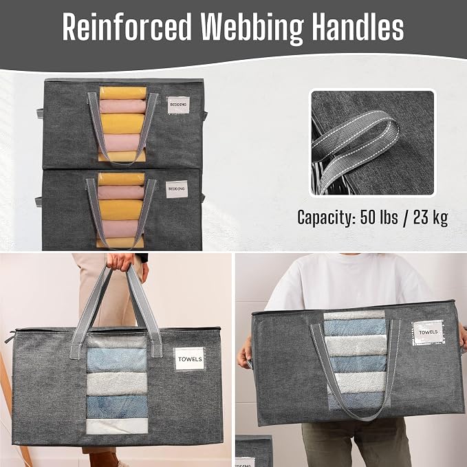 VENO 6 Pack Heavy Duty Moving Bags, Clothes and Comforter Storage Bags with Clear Window, College Dorm Essentials Packing Supplies, Foldable Boxes Alternative (Gray, 6 Pack)