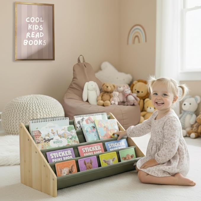 ZICOTO Decorative Wooden Bookshelf for Kids Rooms - Keeps Plenty of Books Neatly Organized & Within Reach for Toddlers - Easy Install Montessori Book Shelf for Baby's Bedroom or Playroom Decor
