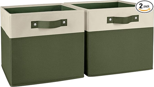 RiverRidge Kids storage bins - 10.5 Cube Storage Organizer with Handles – Olive Two-Tone closet organizers and storage for Toys, Shoes & More - Fits RiverRidge Cabinets