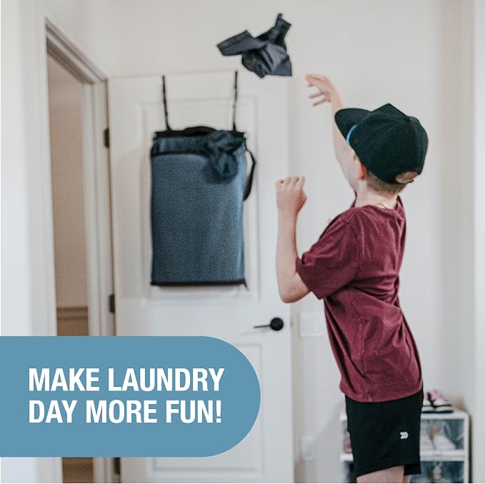 CleverMade Convertible Hanging Laundry Hamper, 21.5L, Over-the-Door, Stone | Bottom zipper, removable carry strap and door hooks simplify unloading and hauling in dorms, bedrooms, bathrooms and RVs