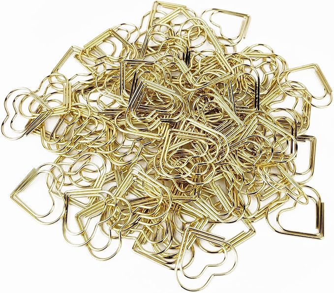 100 pcs Cute Paper Clips Suitable for Children Ladies Wedding Decoration Document Notes Organization Office Supplies Heart Paper Clips (Gold)