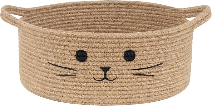 Cat Toy Basket, 13.8" x 6" Wicker Basket for Shelves Living Room, Medium Baby Gift Baskets for Nursery, Pet Dog Toy Box, Jute