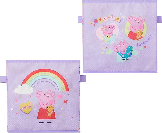 Idea Nuova Storage Cubes for Kids,2 Pack Collapsible Fabric Bins with Handles, Organizer Boxes with Handles for Bedroom,Playroom & Nursery,Peppa Pig