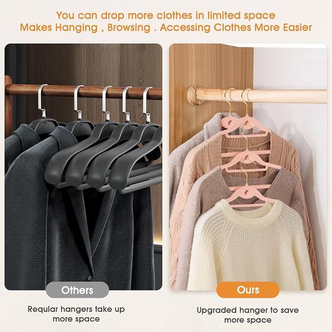 Heavy Duty Velvet Clothing Hangers, 20 Pack Light Pink - Slim Stackable Non-Slip Felt Suit Hangers with 360° Swivel Gold Hook for Dorm & Space Saving, Adult Clothes Hangers