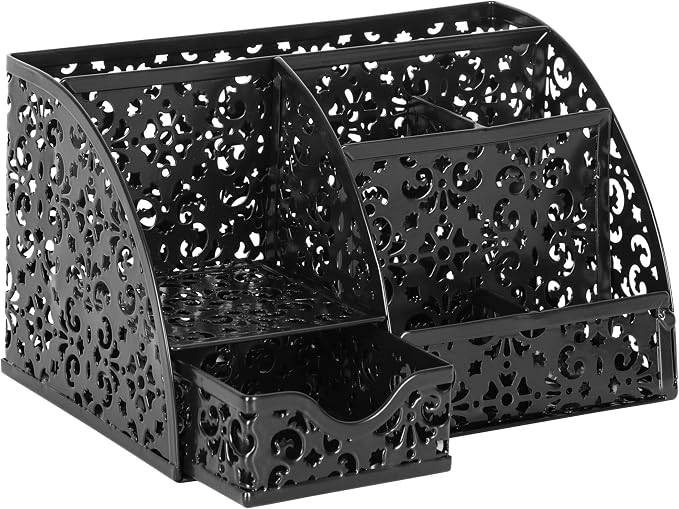 EasyPAG Desk Organizer and Pen Holder for Desk, Mesh Office Supplies Storage Caddy with Drawer for Small Space, Desktop Organizer for Home Office, Black