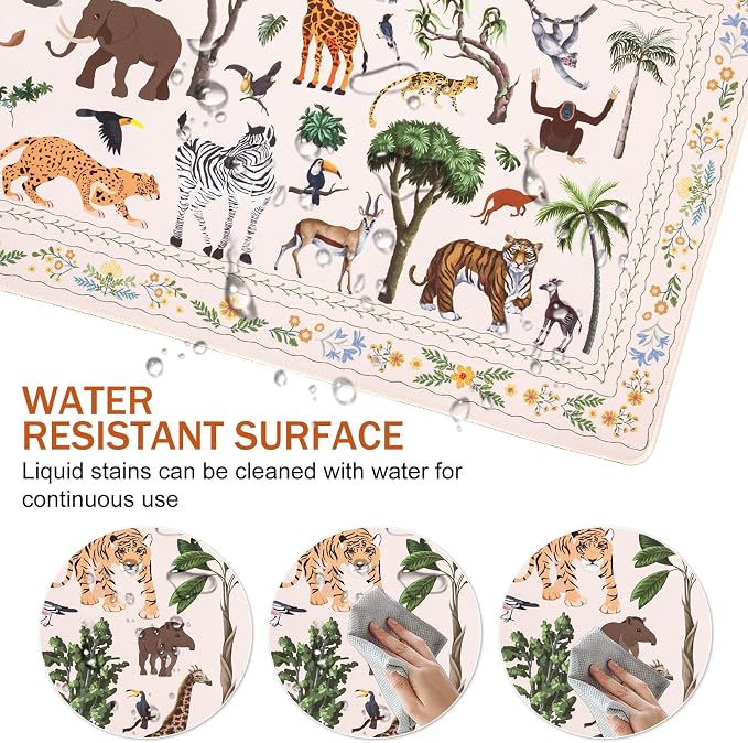 L-SPOUTTO Jungle Animal Desk Mat for Keyboard and Mouse,XXL Large Mouse Pad | Cute Non-Slip Keyboard Pad Waterproof Desktop Mat for Laptop Computer Work Game Home Office-Ivory/Beige
