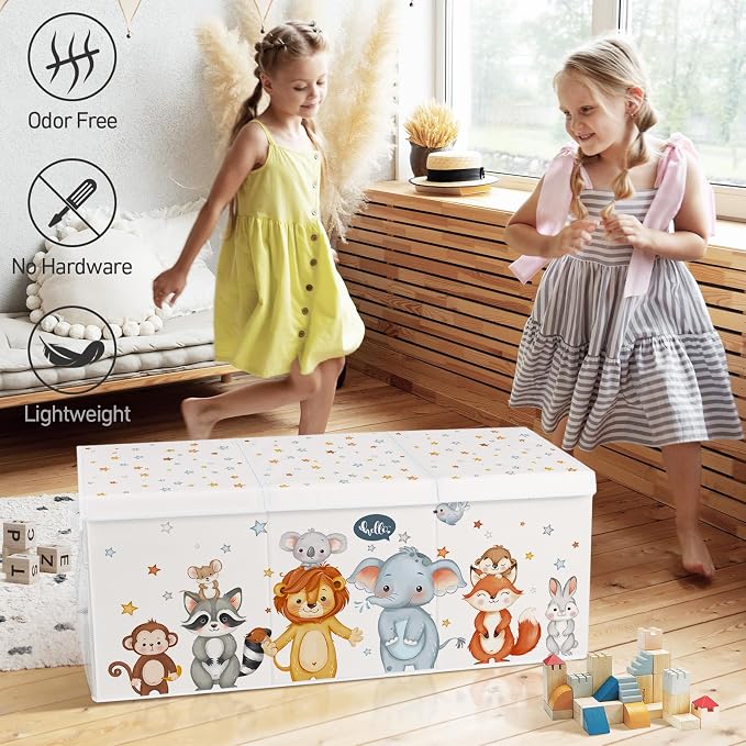Extra Large Collapsible Toy Box with Lids, Sturdy Storage Organizer for Kids, 38"x16"x13" Toy Chest for Playroom, Nursery, Bedroom, Living Room (Woodland Animals)