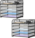 Paper Organizer Letter Tray with Handle Mesh 5 Trays Desk File Organizer Paper Sorter Desk Organizer for Office, Home or School-Black 2 Pack