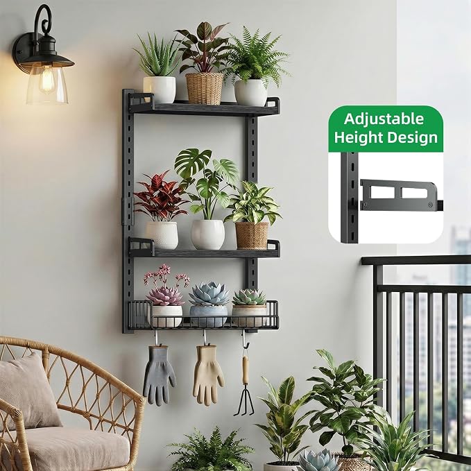 Kalrin 3 Tier Bathroom Shelves Over Toilet - Wall Mounted Floating Shelves with Drain Basket, Toilet Paper Storage, Height Adjustable Over The Toilet Storage, Pure Black