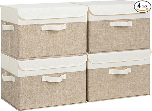 GRANNY SAYS Storage Bins with Lids, Decorative Storage Boxes, Clothes Stoarge Bins, Shelf Baskets, Closet Storage Bins for Clothing, Collapsible Storage and Organization, 4-Pack