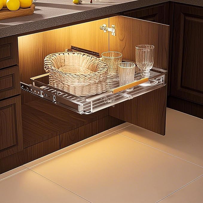1 Pack Expandable Pull Out Cabinet Organizer，Side Mounting 16.3~26.3"x17.3"Cabinet Pull Out Shelves, Expandable Slide Out Spice Rack for Kitchen Bathroom Office