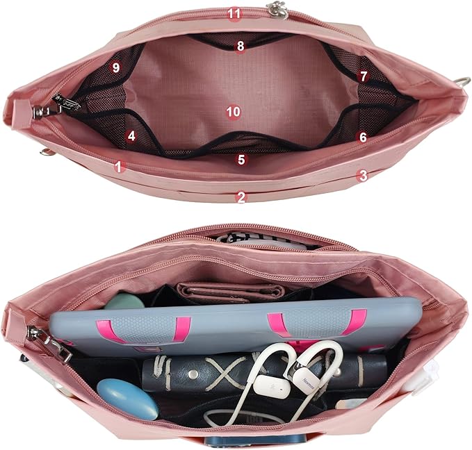 Handbag Tote Purse Organizer Insert, X Large, Pink | Bag Divider Liner Shaper Separator in Bag with Zipper, 11 Pockets Compartments