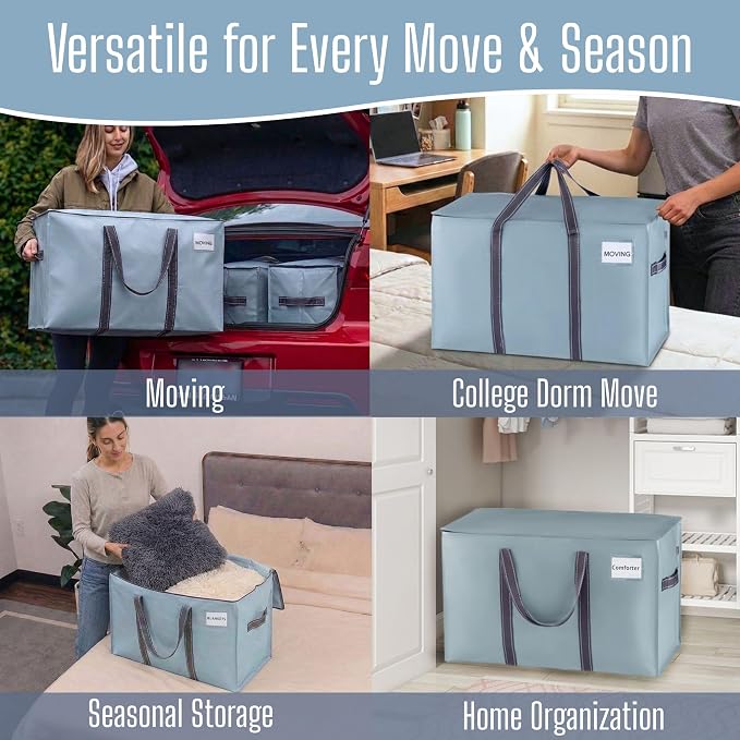 VENO 8 Pack Heavy Duty Moving Bags, Extra Large Storage Bags with Reinforced Handles & Strong Zippers, Foldable & Reusable Moving Box Alternative for Clothes & Dorm Storage