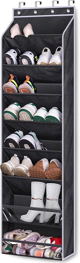 KEETDY Over the Door Shoe Rack for Door Fit 20 Pairs Sneakers Large Hanging Shoe Organizer for Closet Storage Boots, Black