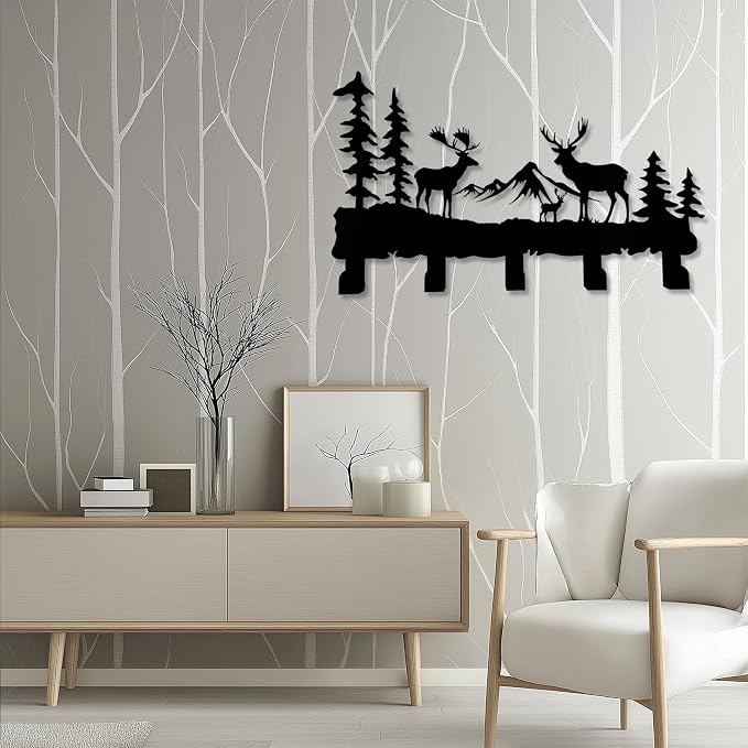Metal Deer Hooks - Moose Design Wall Art Decor and Key Hanger, Clothes, Hat, and Backpack Rack, Home Decor for Entryway, Hallway, Office, Kitchen, and Living Room