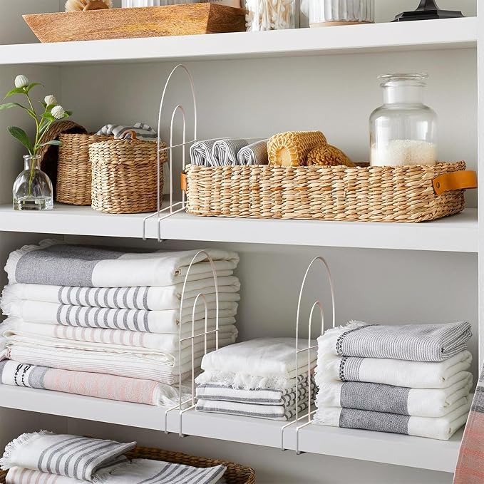 4-Pack 12" Tall Shelf Dividers - Closet Shelf Organizer - Easy to Install - No Tool - White PE Coating Steel