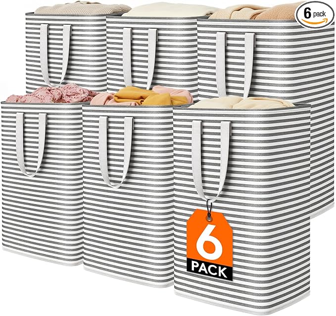 Lifewit 6 Pack Laundry Basket 80L Each, Collapsible Clothes Hamper with Reinforced Handles, Freestanding Waterproof Design for Bedroom and Laundry Room, Black 480L Total