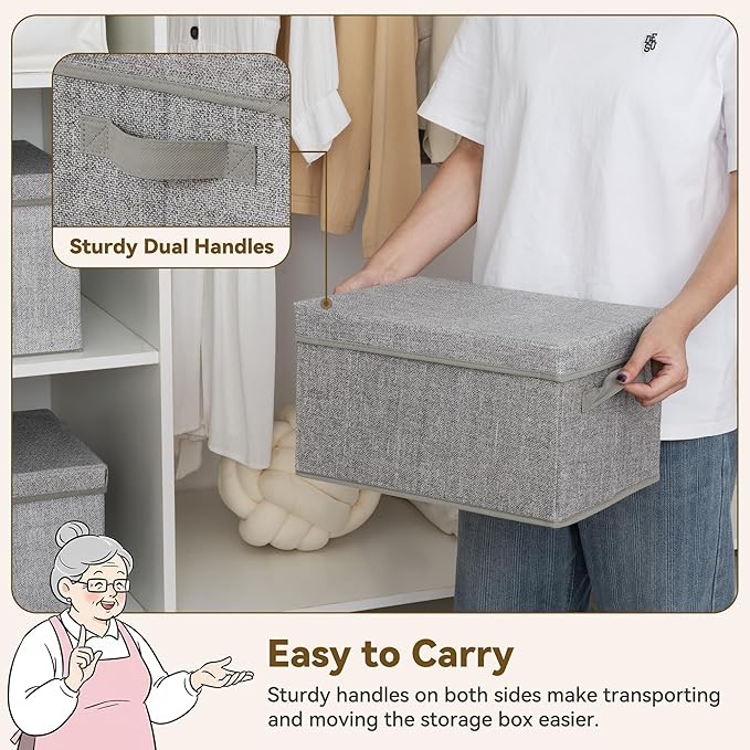 GRANNY SAYS Storage Bins with Lids, Keepsake Memory Box, Storage Basket with Lid, Closet Storage Organizer Bins, Decorative Storage Boxes, Gray, 3-Pack
