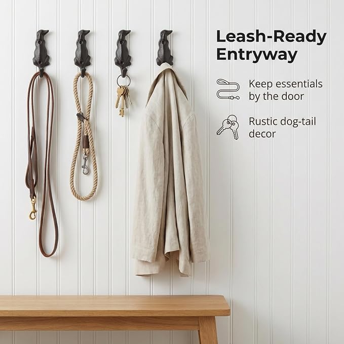 Lulu Decor, 4 Single Cast Iron Dog Tail Hooks, Loose (LB20P4)