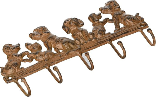 Lulu Decor, Cast Iron 5 Dog Key Hooks, Ideal for Dog Lovers Heavy Duty Hooks, Decorative Hooks - Wall Mount Leash Holder for Wall Storage - Stylish Key Holder (Antique Brown)