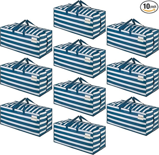 VENO 10 Pack Heavy Duty Moving Bags with Backpack Straps, Zippers & Handles, Extra Large Packing Bags for College Dorm Essentials, Moving Supplies Alternative to Cardboard Moving Boxes