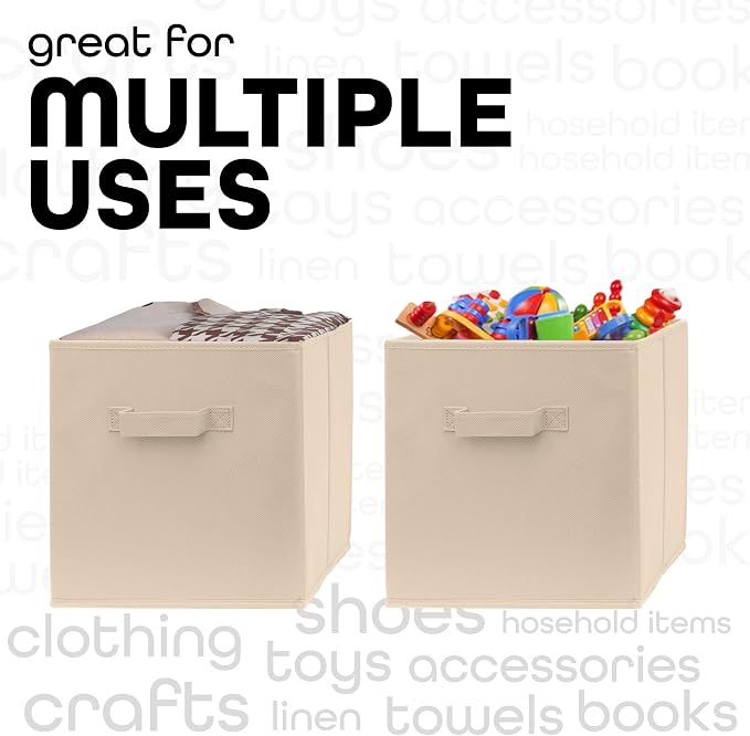 11x11 Cube Storage Bins - 2 Pack - 11 Inch Cube Storage Bin for Bedroom, Living Room, Clothes and Toys; 2 Handles, Foldable Cubby Organizer Bin
