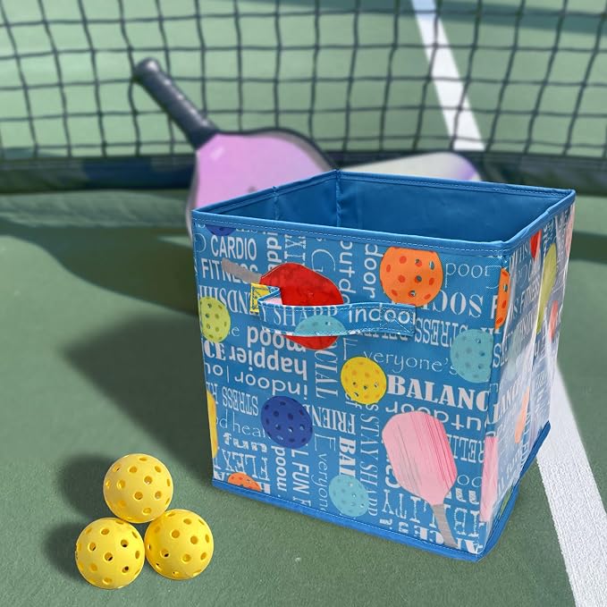 CAIT CHAPMAN HOME COLLECTION Passion for Sports Storage Bins (Blue Pickleball, 11"x11"x11" Cube)