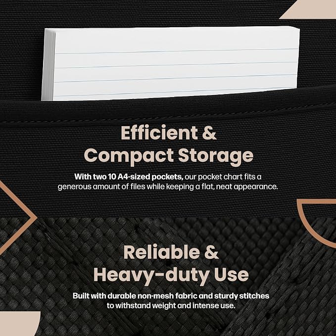 Hippo Creation Storage Pocket Chart for Classroom, 10 Pocket Storage Organizer with 6 Over-Door Hangers, Hanging Wall Organizer for File Folders, School Mailbox, Home Office Papers - Black, 2 Pack