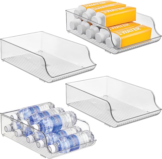 iDesign Water Bottle Organizer for Fridge, Set of 4, Clear | Made in USA
