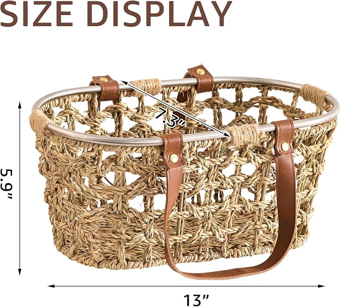 Farmhouse Seagrass Egg Baskets for Collecting Fresh Eggs Handmade Egg Collecting Basket Wicker Oval Storage Basket for Picnic, Harvest, Vegetable