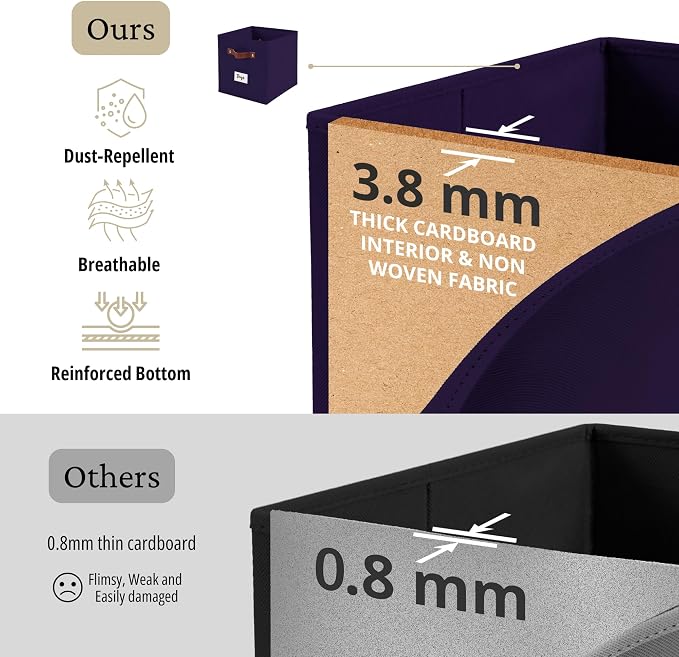DECOMOMO Storage Bins, Storage Baskets for Shelves | 13" x 15" x 13" Storage Cube Bins with Labels for Organizing Shelves (Kallax, 4pcs, Deep Violet)