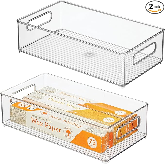 iDesign Stackable Fridge Bin, Clear, Set of 2 | Storage Bin for Freezer or Pantry, Made in USA
