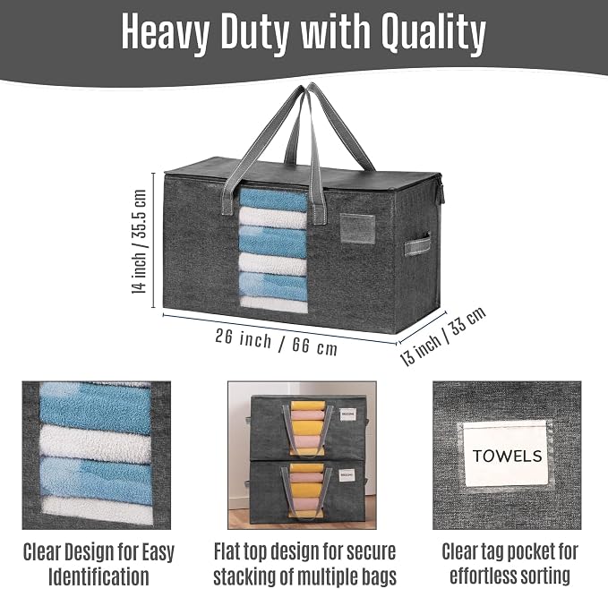 VENO 8 Pack Heavy Duty Moving Bags, Clothes and Comforter Storage Bags with Clear Window, College Dorm Essentials Packing Supplies, Foldable Boxes Alternative (Gray, 8 Pack)