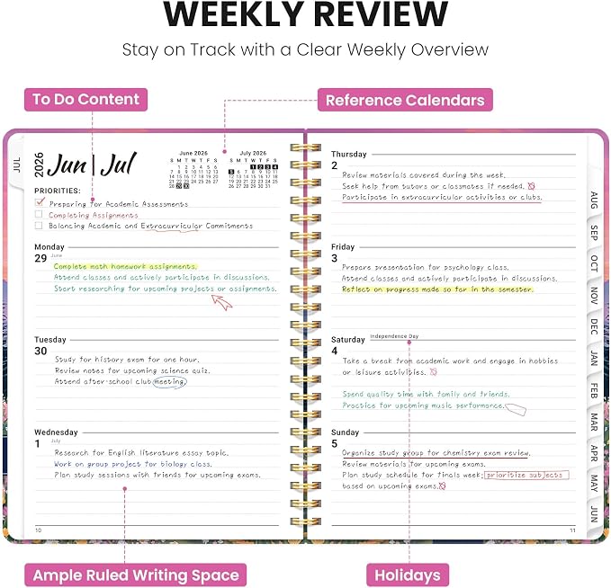 Planner 2026-2027, Hardcover Monthly and Weekly Academic Planner July 2026 - June 2027, Teacher and Student Calendar Agenda Book with Tabs, A4 (8.5" x 11"), Ideal for School and Office, Dreamscape Hills