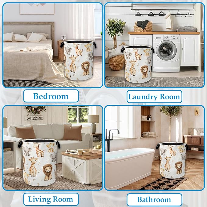 Wild Animal Forest Laundry Basket Collapsible Laundry Hamper, Oxford Cloth Storage Bin for Room/Bathroom/Bedroom/Dormitories 16" X 20.8"