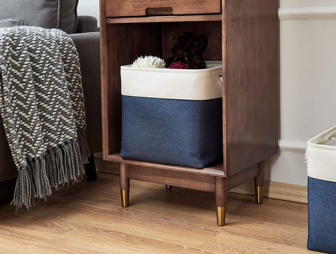 DECOMOMO Cube Storage Bin 13x13, Fabric Storage Bins, Kallax Storage Cubes (Navy Blue & White, 3 Pack)