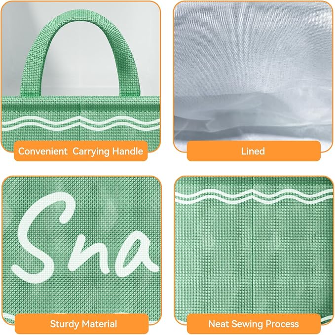 Snack Basket for Pantry & 5 Seal Clips - Snack Bin Organizer for Countertop - Imitation Linen Snack Storage Containers for Storing Chips, Pretzels, Cookies, Popcorn and more (1, Green)