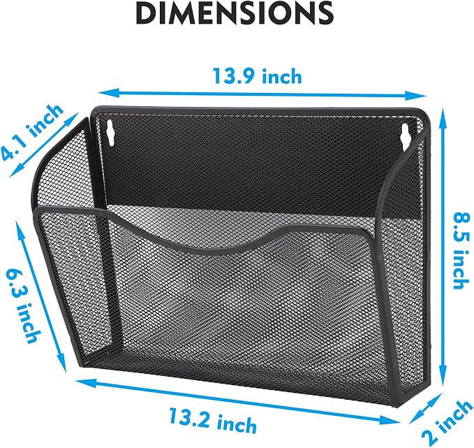 EASEPRES Magnetic 3 Single Pocket Mesh Hanging File Organizer, Vertical Wall Mounted Magazine File Holder, Mount Basket Mail Paper Document Folder Organizing for Office, Home and School, Black