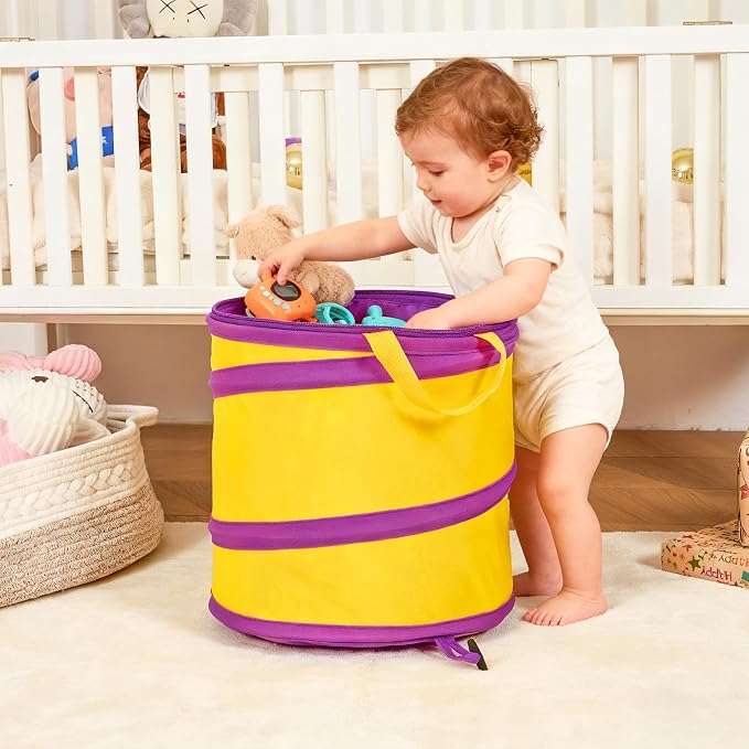 NARMAY Toy Barrel, Pop-Up Toy Storage Organizer, Collapsible Bin for Building Bricks & Small Blocks, Bucket with Handles, All-in-One Organizer for Kids Boys and Girls - 12 x 12 Inch