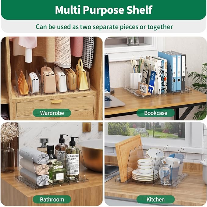 SPACEKEEPER Adjustable Shelf Divider for Closet, Clear Purse Organizers for Closet Acrylic Handbag Separators Storage Organizer Bookshelf Separator Dividers in Bedroom, Office